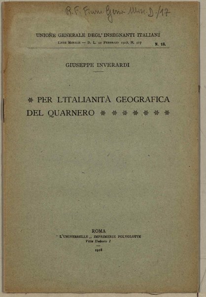 Per l'ialianità geografica del Quarnero